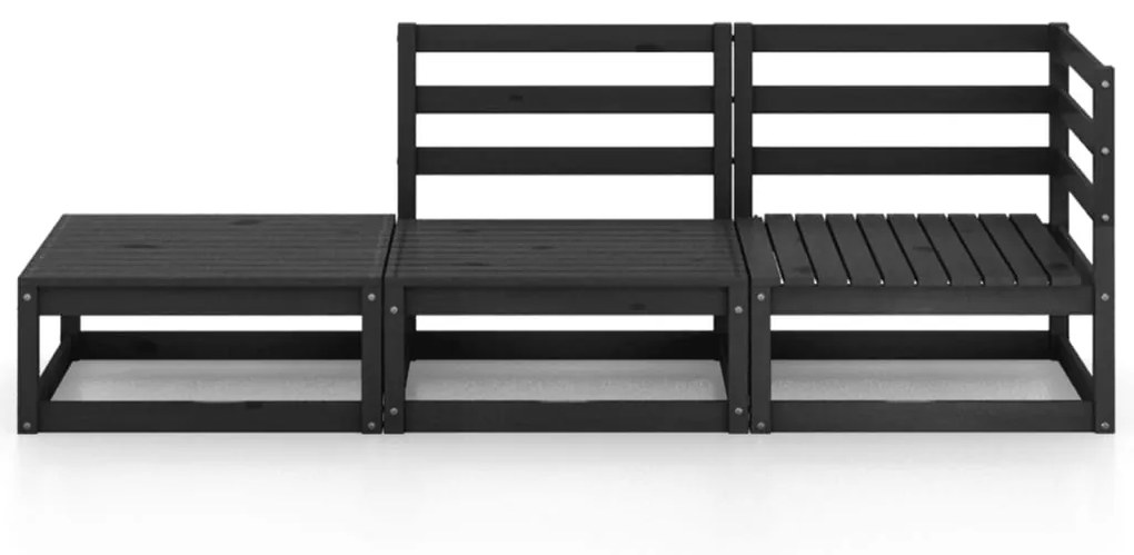 3 pcs conjunto lounge de jardim pinho maciço preto