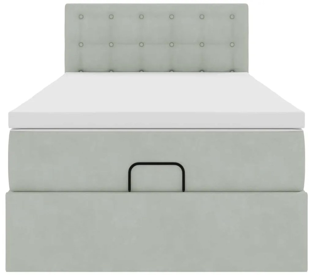 Estrutura cama otomana colchão 90x200 cm veludo cinzento claro
