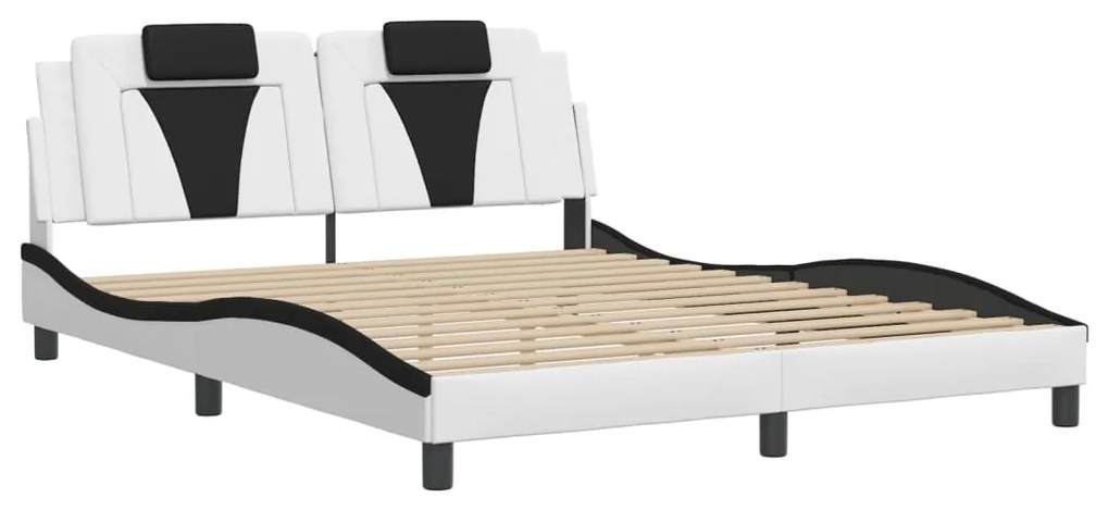 Estrutura cama c/ cabeceira 160x200 couro artif. branco/preto