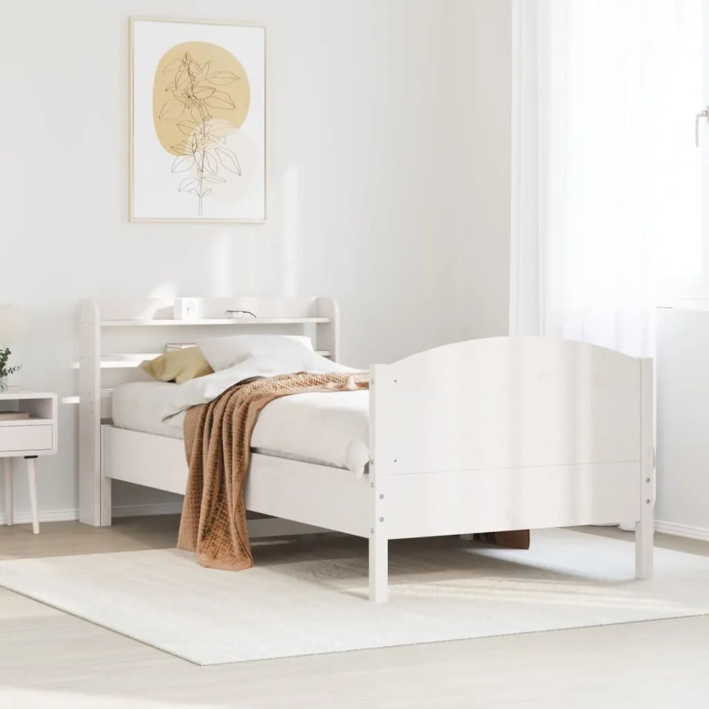 Cama sem colchão 90x200 cm madeira de pinho maciça branco