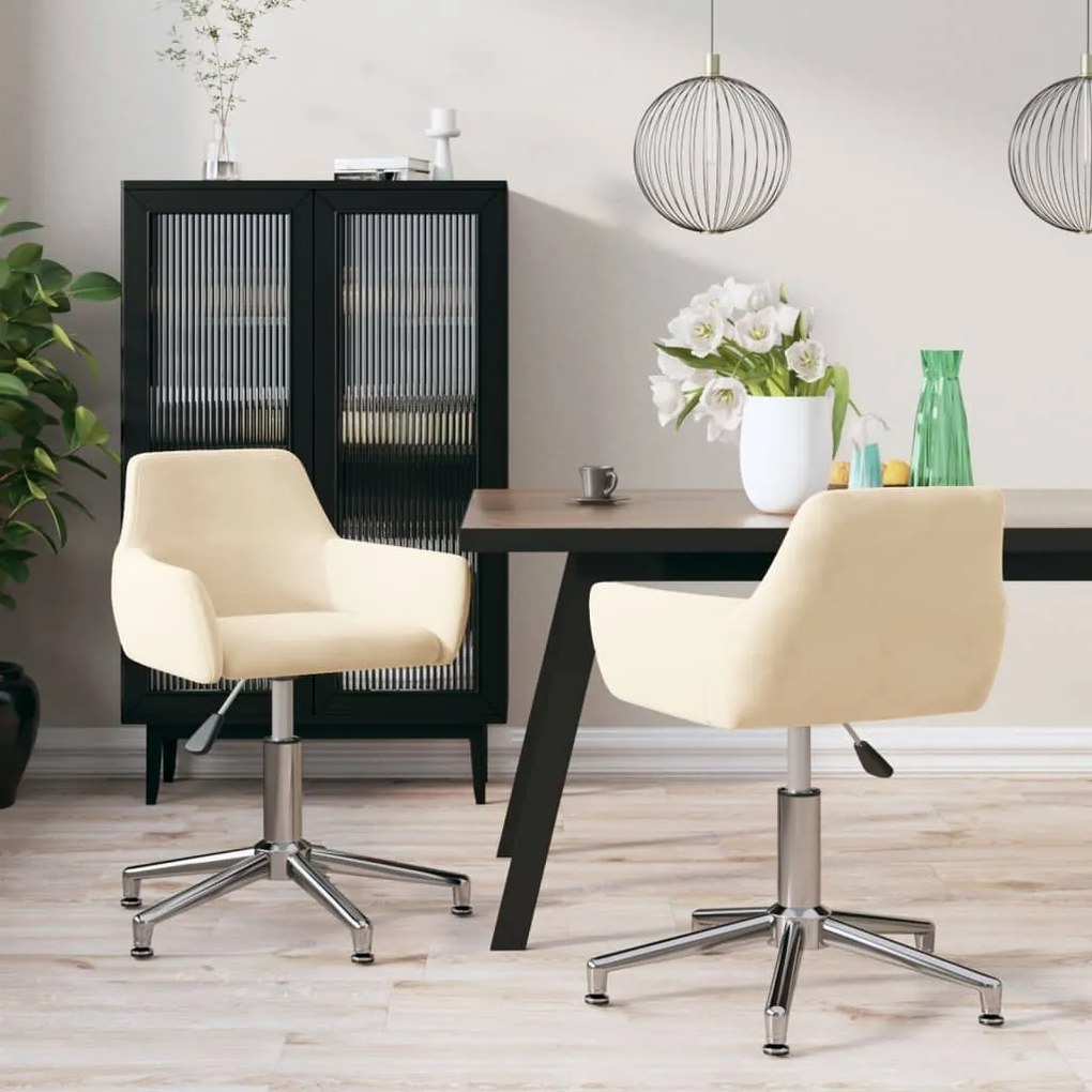 vidaXL Cadeiras de jantar giratórias 2 pcs veludo cor creme