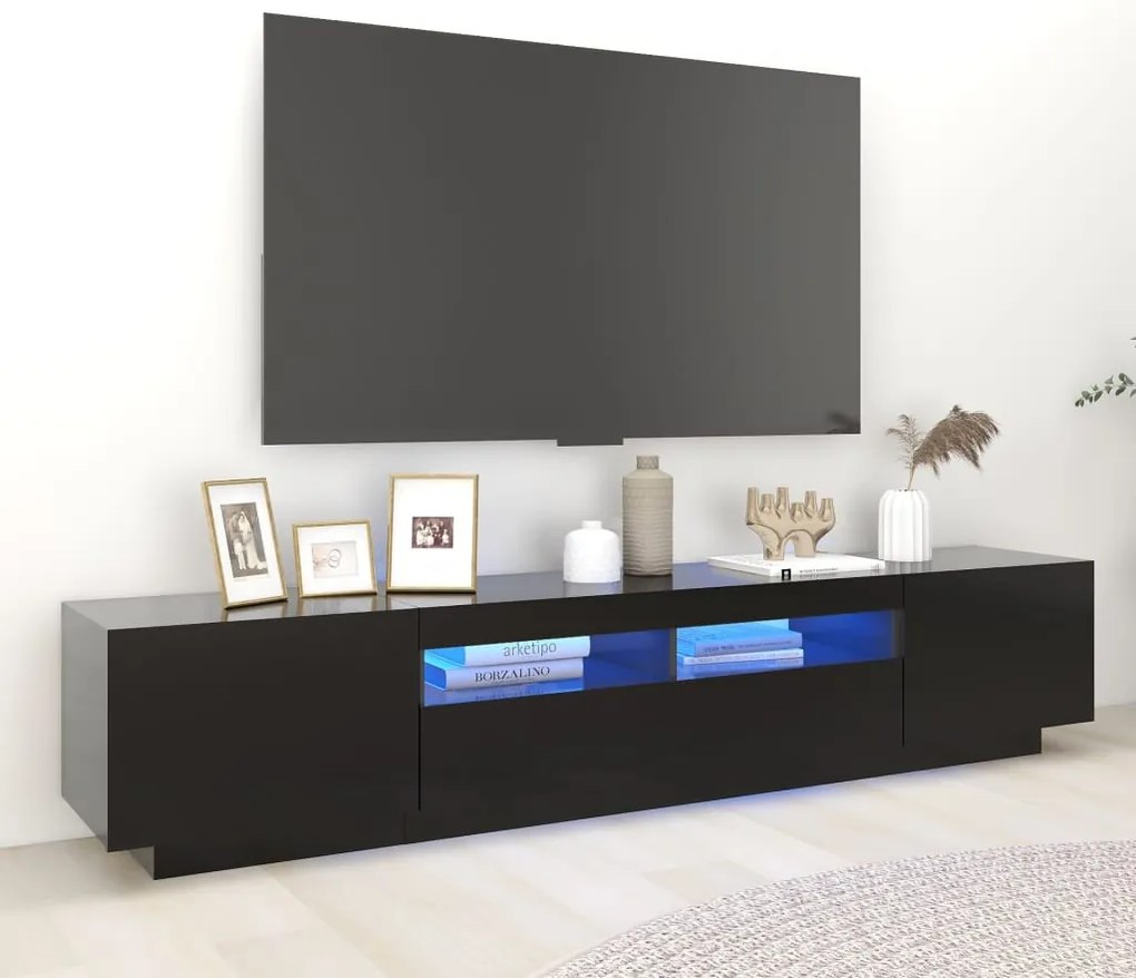 Móvel de TV com luzes LED 200x35x40 cm preto