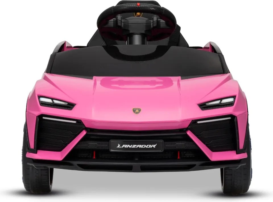 Carro elétrico para crianças Lamborghini Lanzador 12V com licença, bateria de lítio, luzes LED, controle remoto Rosa