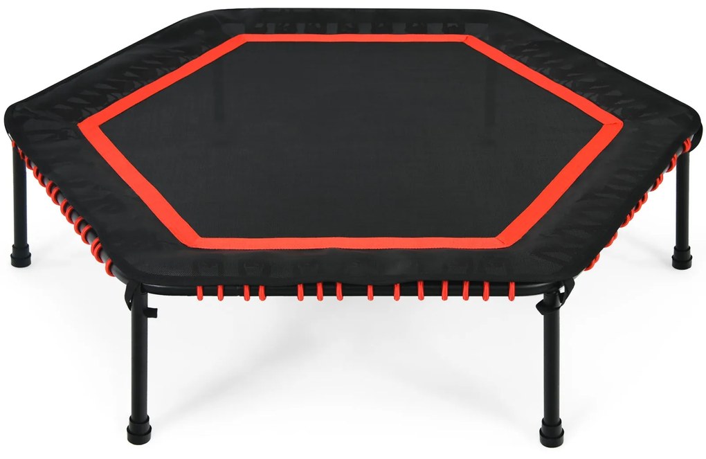 Trampolim Hexagonal Fitness com Almofadas para Treino de Cardio e Salto Crianças e Adultos Vermelho e Preto 126 cm