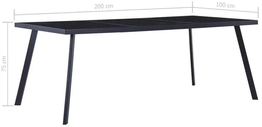 Mesa de jantar 200x100x75 cm vidro temperado preto