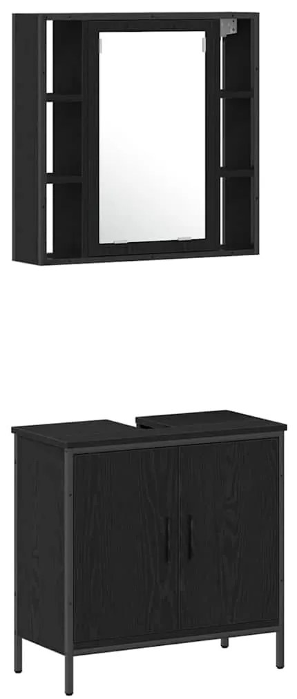 Conjunto de Móveis para Casa de Banho de 4 peças Carvalho Preto Madeir