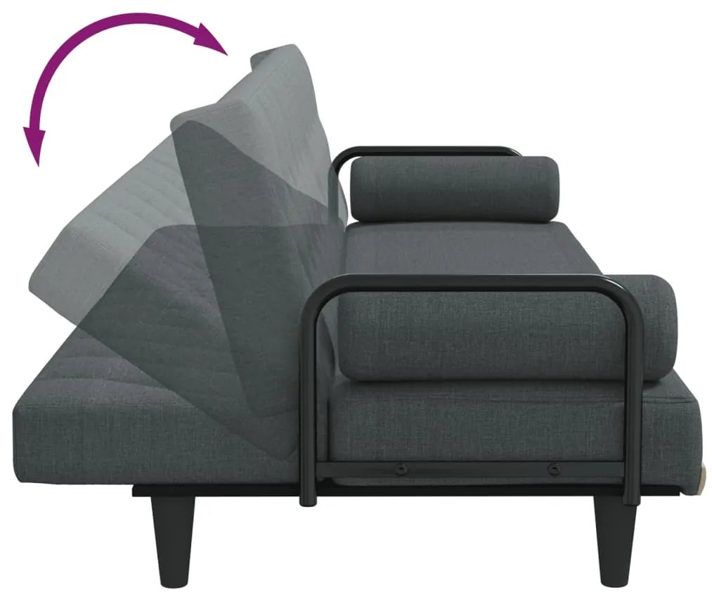 Sofá-cama com apoio de braços tecido cinzento-escuro