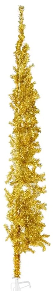 Meia árvore de Natal fina com suporte 180 cm dourado