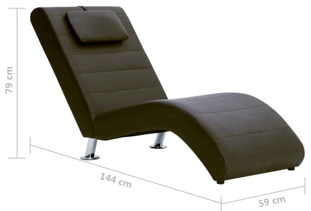 Chaise lounge com almofada couro artificial castanho