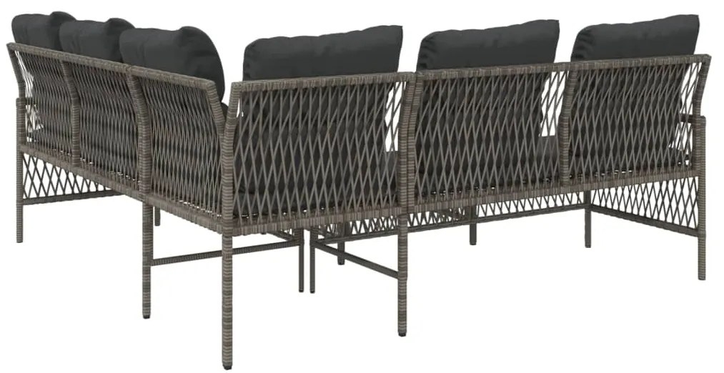2 pcs conjunto sofás de jardim c/ almofadões vime PE cinzento