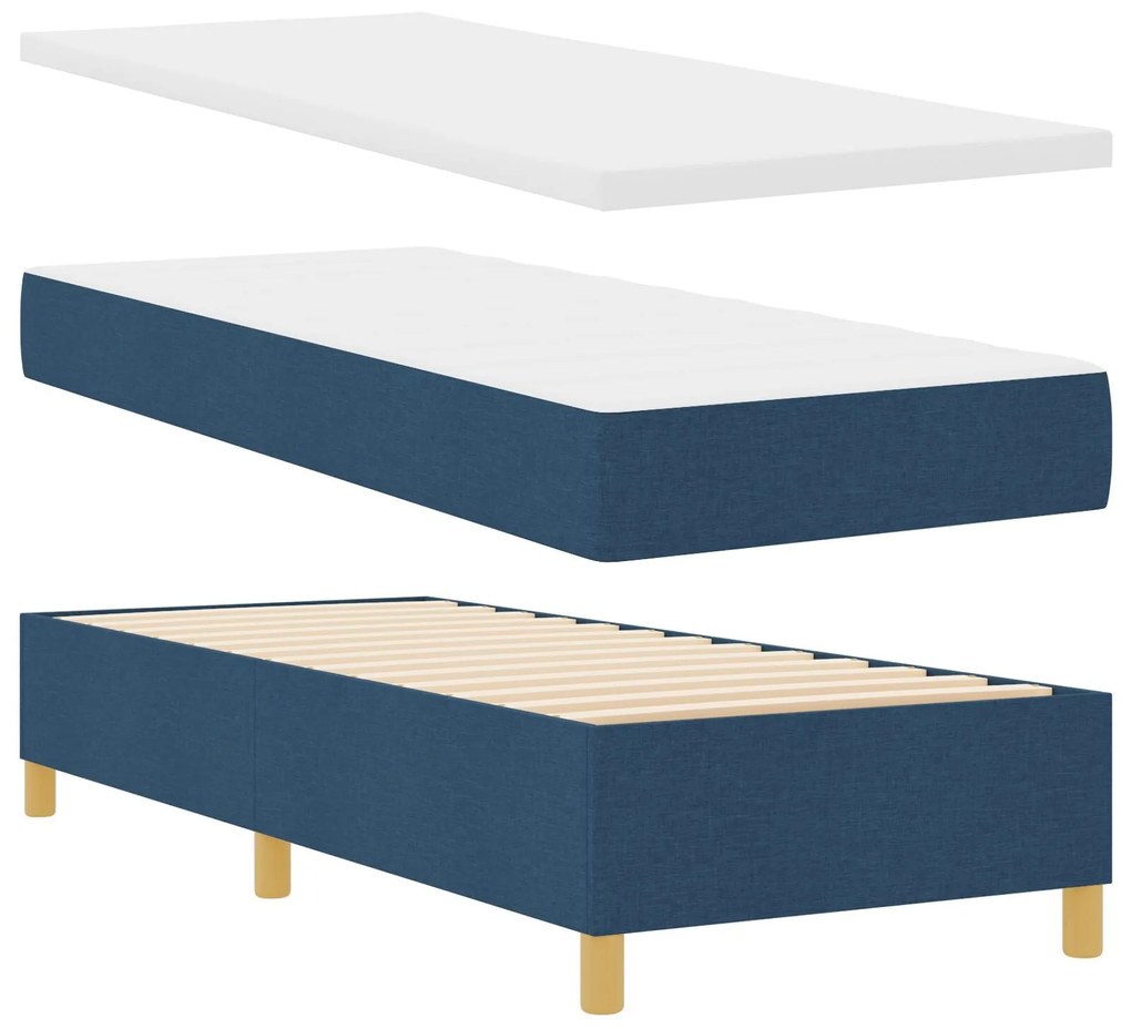Cama Box Spring com Colchão e Banco Azul 80x200 cm Tecido