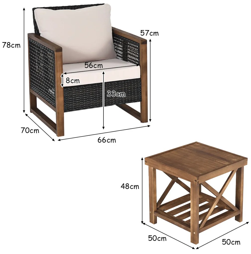 Conjunto de Móveis de Jardim "Relax" com 2 Sofás de Rattan PE e Mesa d