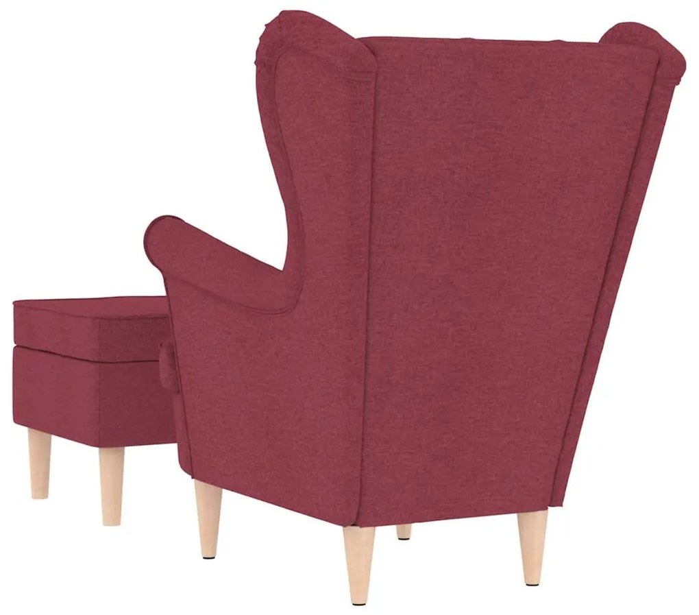 Poltrona com apoio de pés tecido vermelho tinto