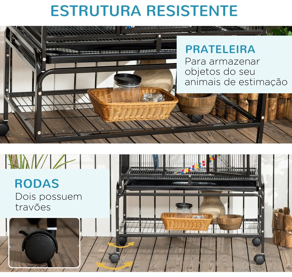 PawHut Gaiola para Pássaros com Rodas 83x53x180 cm Gaiola Metálica de