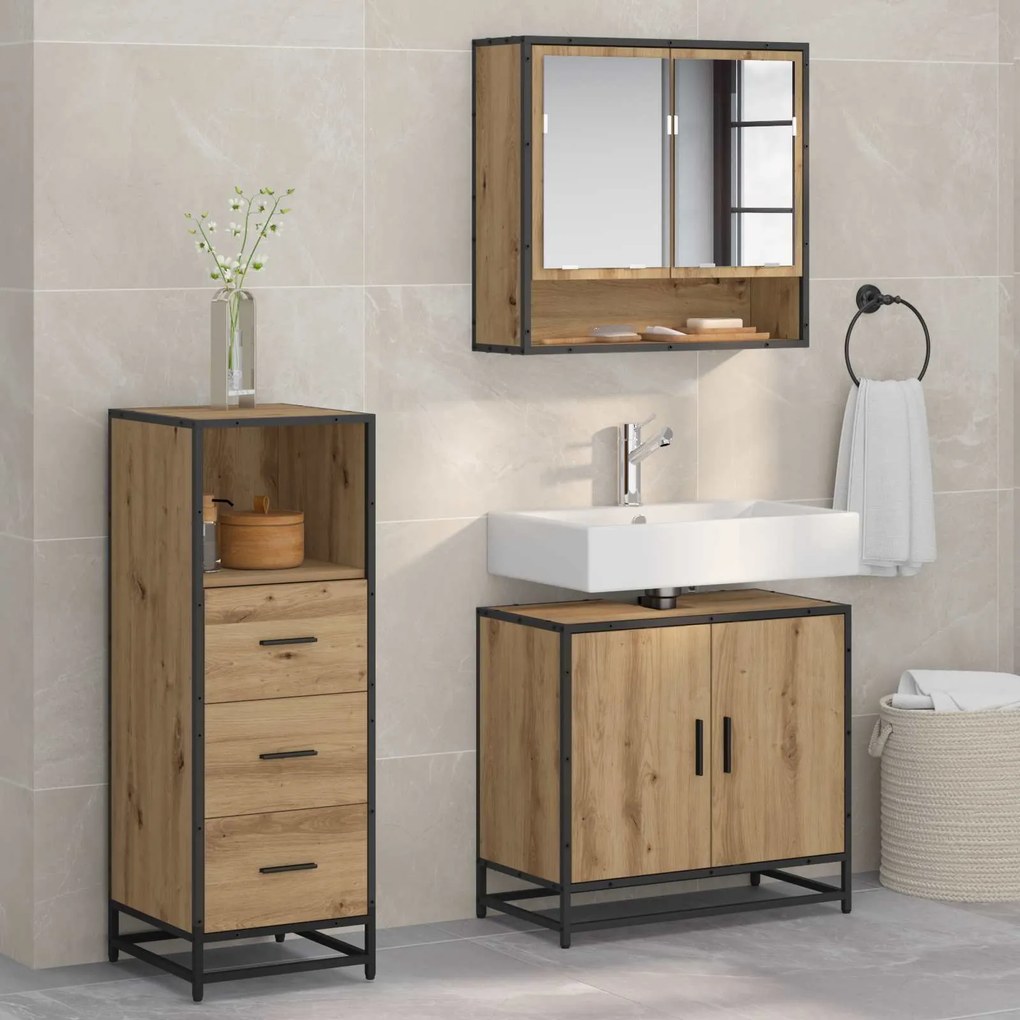 vidaXL Conjunto de Móveis para Banheiro 3 pcs Carvalho Artesanal