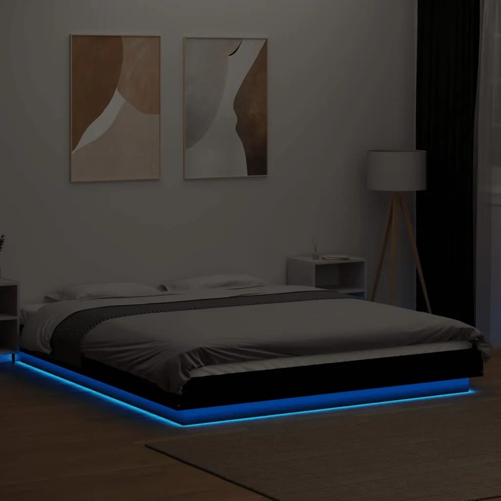 Estrutura cama c/ luzes LED 160x200 cm derivados madeira preto