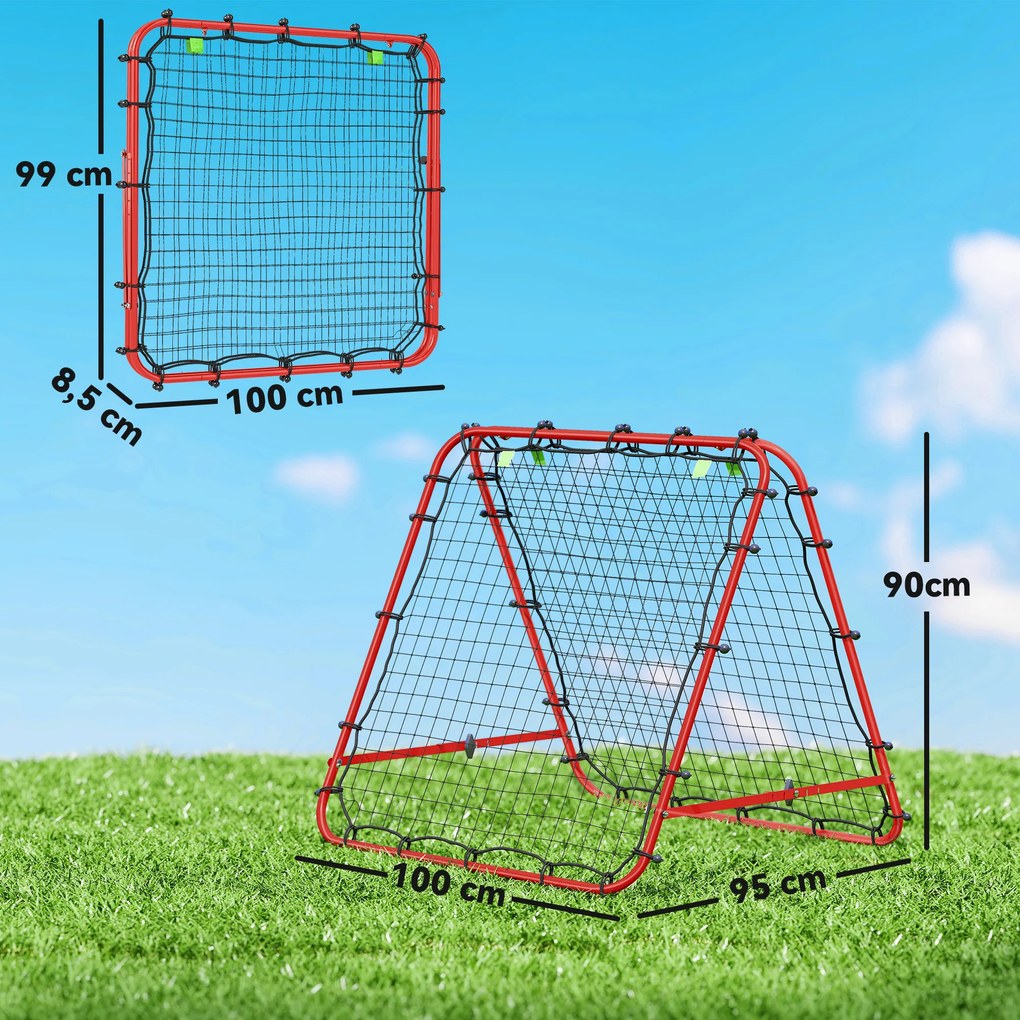 Rede de Rebote Dobrável para Treino Desportivo Ajustável em 5 Níveis de Ângulo com Tubo de Aço 100x95x90 cm Vermelho