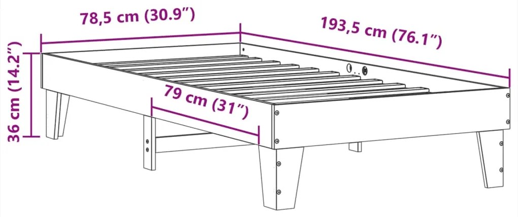 Cama sem colchão 75x190 cm madeira de pinho maciça