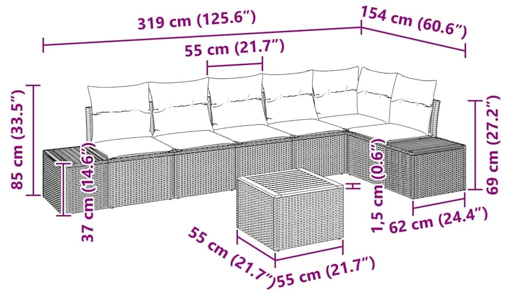 Conjunto de Sofá de Jardim de 7 Peças com Almofadas Bege de Rattan Sin