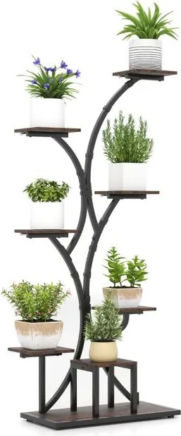 Suporte de 8 níveis para plantas com luzes de crescimento ajustáveis e temporizador 67 x 30 x 146 cm Castanho e preto