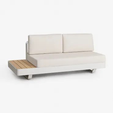 Sofá Modular De Jardim De 2 Lugares Em Alumínio Com Mesa Auxiliar Esquerda Em Madeira De Teca Yarilo Bouclé Cores Naturais - Sklum