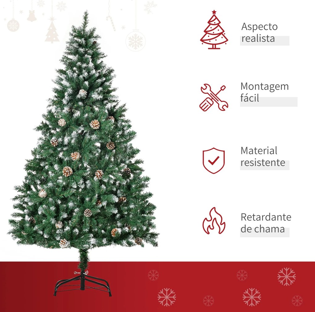 HOMCOM Árvore de Natal Artificial Ø90x180cm com 1111 Ramos de PVC e 59