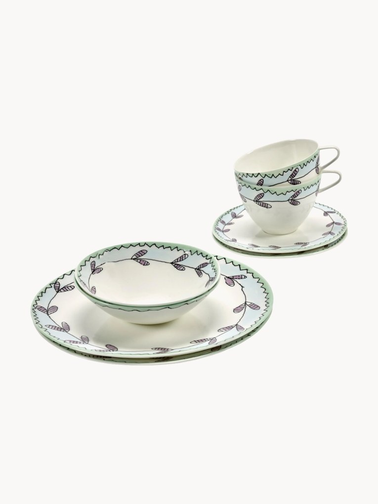 Serax x Marni, Breakfast Set Midnight Flowers, 2 People, Set of 6