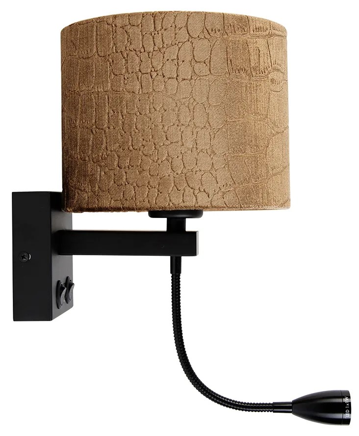 Candeeiro de Parede Preto com Abajur de Veludo Design Crocodilo 18cm - Brescia