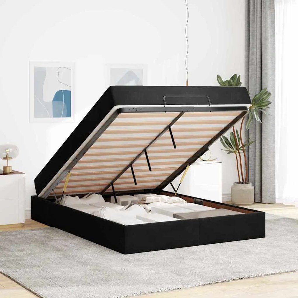 Estrutura da Cama com armazenamento Preto 140 x 200 cm Veludo