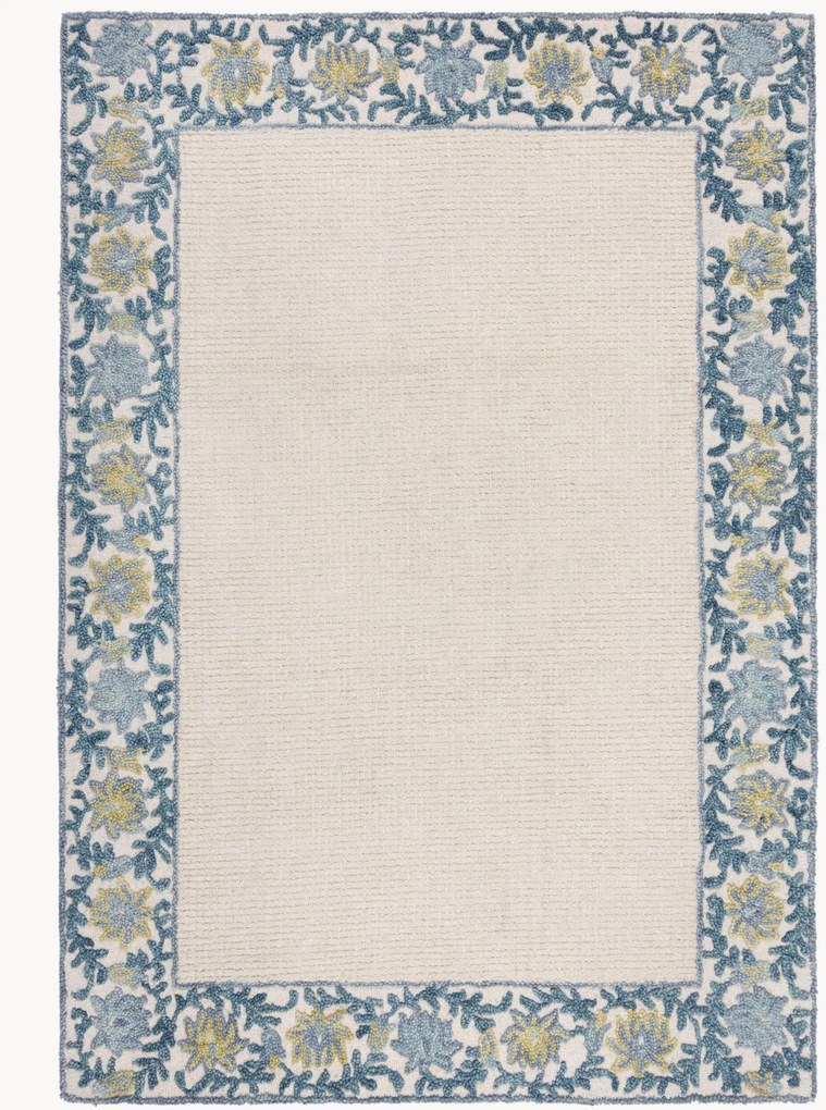 Tapete de lã tufado à mão de pelo curto Myla Floral Frame