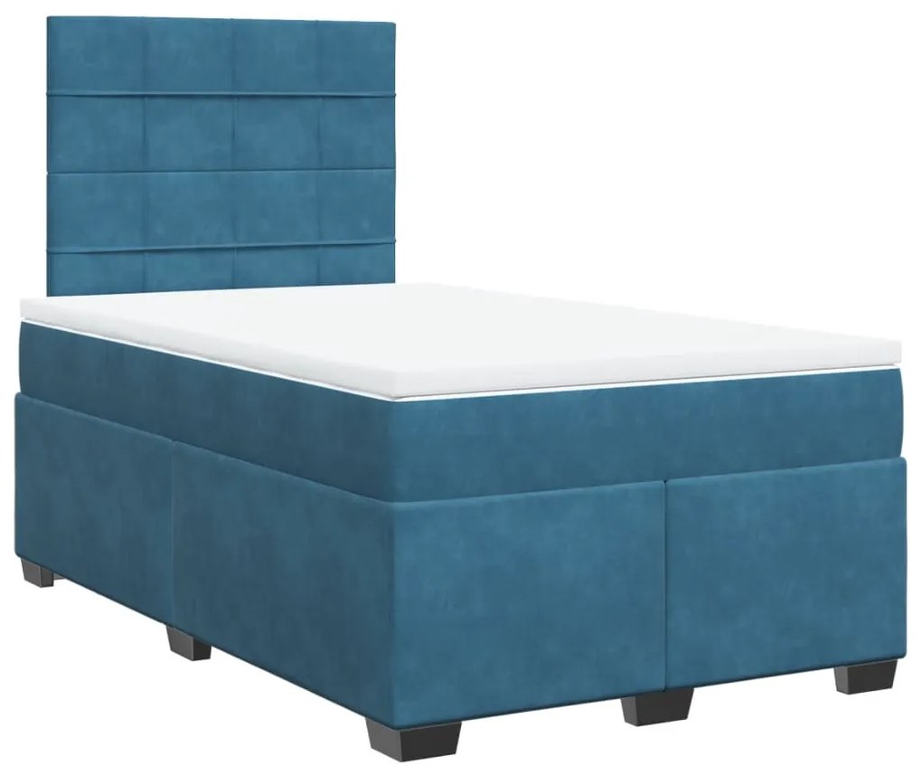 Cama boxspring com colchão 120x200 cm veludo azul