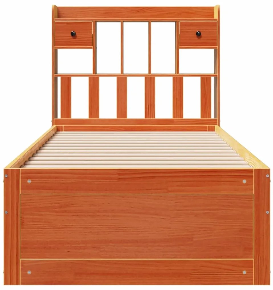 Cama com estante sem colchão 75x190cm pinho maciço castanho-mel
