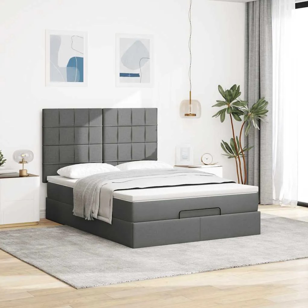 Estrutura de cama otomana com colchão 140x190cm cinzento escuro