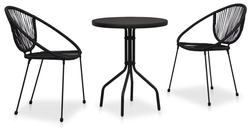 vidaXL 3 pcs conjunto bistrô vime PVC preto