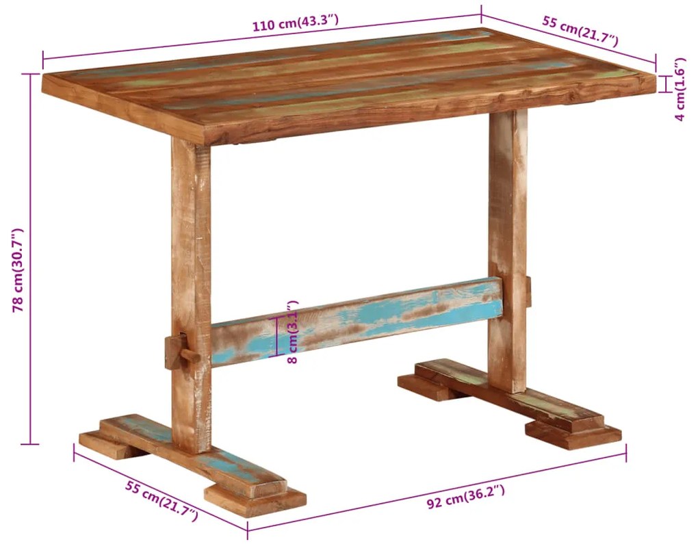 Mesa de jantar 110x55x78 cm madeira recuperada maciça