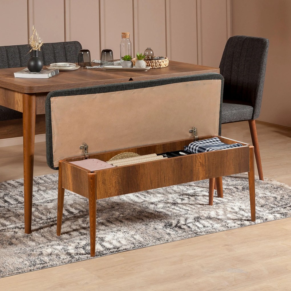 Conjunto de Mesa de Jantar Extensível e Cadeiras Vina – Nogueira e Ant