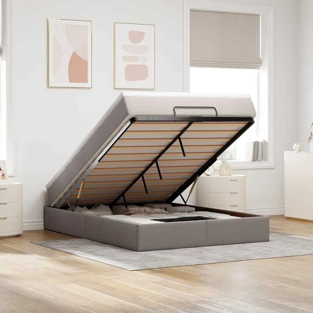 vidaXL Estrutura de cama otomana com colchão tecido cinzento 140x200cm