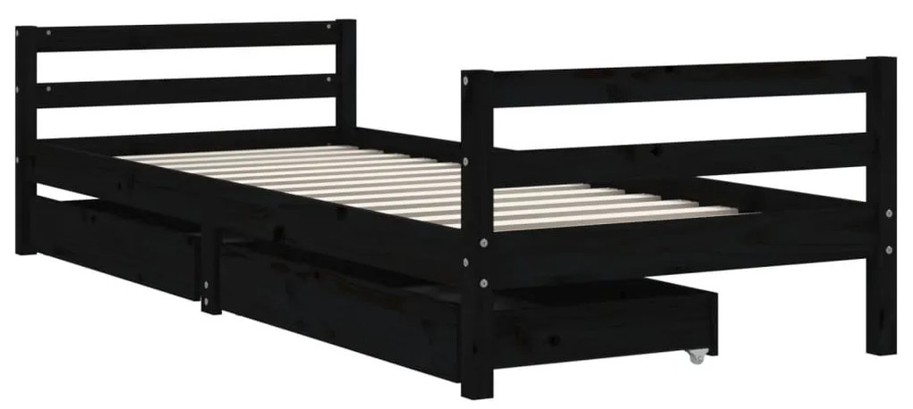 Estrutura cama infantil c/ gavetas 90x200 cm pinho maciço preto