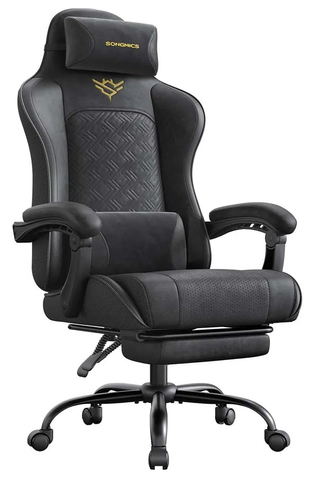 Cadeira ergonómica gaming/escritório com apoio para os pés e almofada de molas Preta