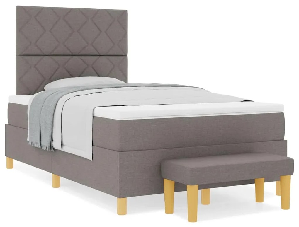 Cama Box Spring com Colchão &amp; Banco Taupe 120x200 cm Tecido