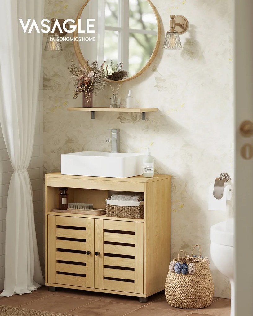Armário de lavatório (NÃO INCLUIDO) com 2 portas, 30 × 60 × 63 cm, para lavatórios sem coluna, amarelo amêndoa