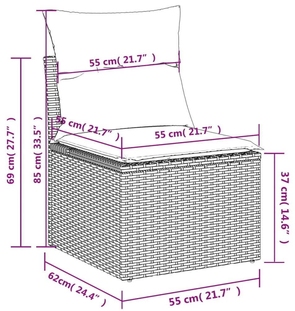 12 pcs conjunto sofás p/ jardim c/ almofadões vime PE cinzento