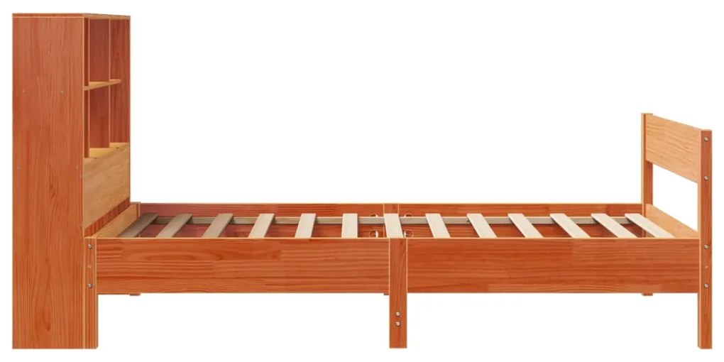 Cama com estante sem colchão 90x200cm pinho maciço castanho-mel