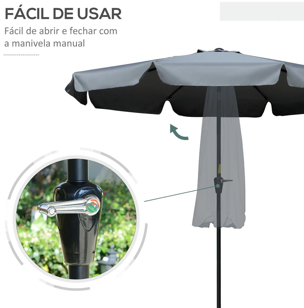Chapéu de Sol de Jardim Ø266x248,5 cm Proteção UV50+ Chapéu de Sol de Alumínio Inclinável com Teto de Ventilação Cinza Escuro