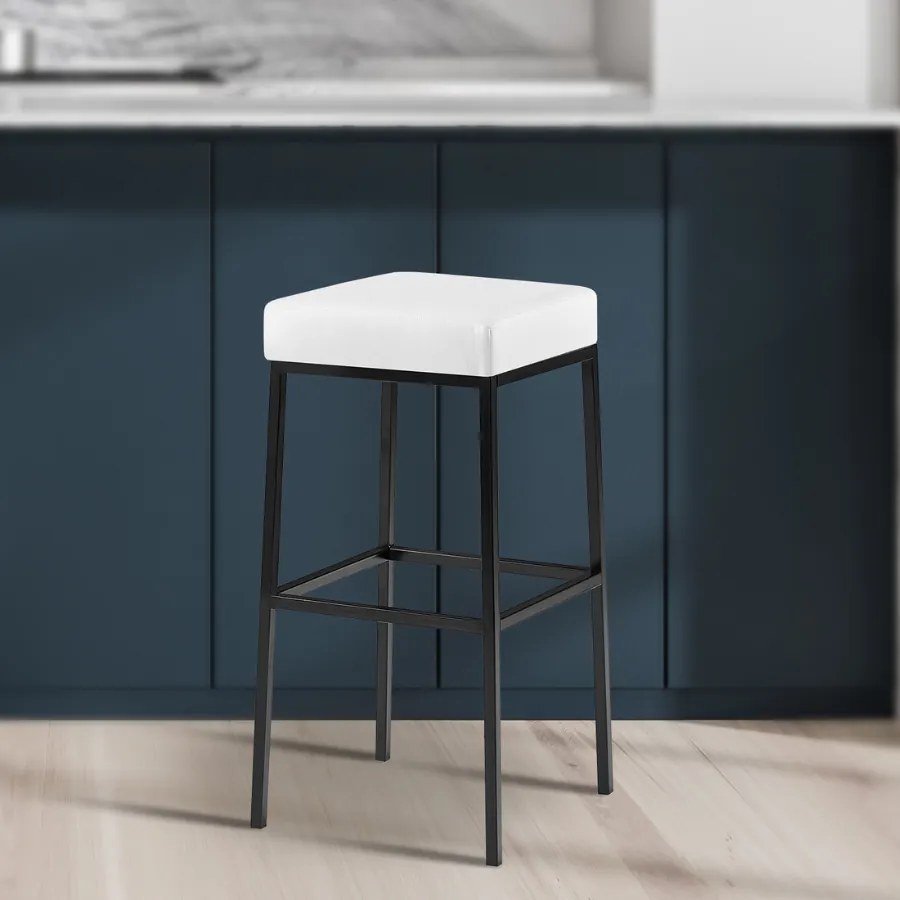 Banco de bar Montreal em couro sintético e com estrutura preta 37 x 78 x 37 cm Branco