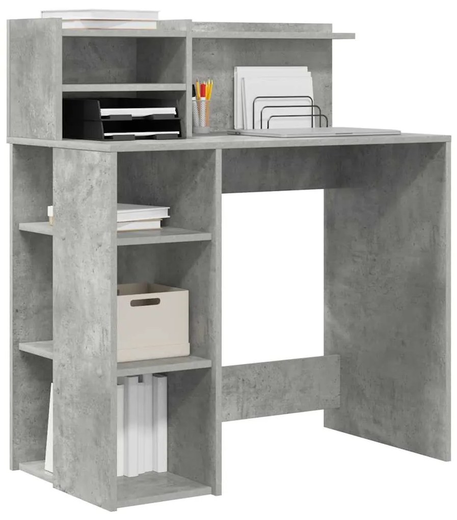 Mesa com Armazenamento Cinza Concreto 90x48x101.5 cm Madeira Derivada