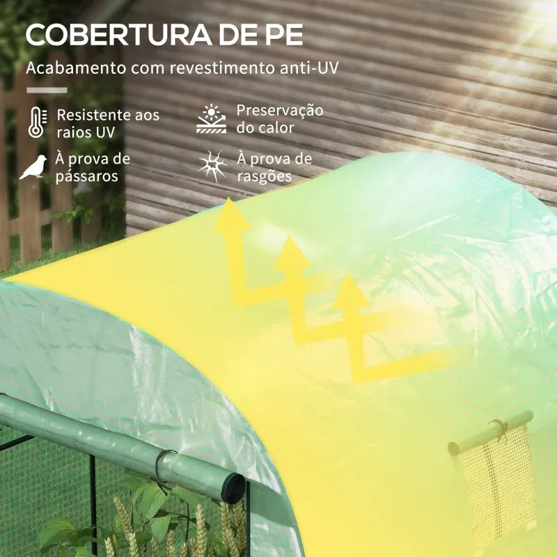 Estufa de Exterior 180x180x200 cm com 2 Portas Enroláveis 2 Janelas em Rede Cobertura PE 135g/m² Anti-UV Cultivo e Plantas Verde