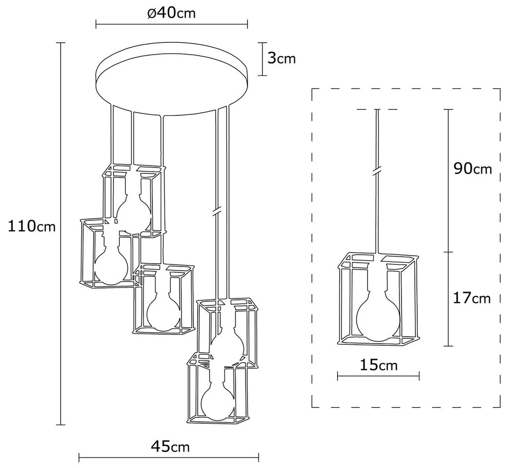 Candeeiro Chandelier Selimiye – Preto – 45cm x 110cm