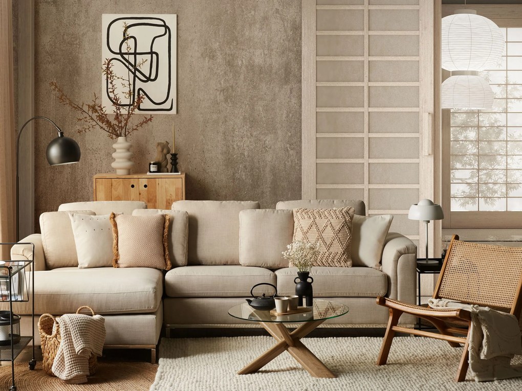 Sofá de canto em tecido creme à direita OSLO Beliani