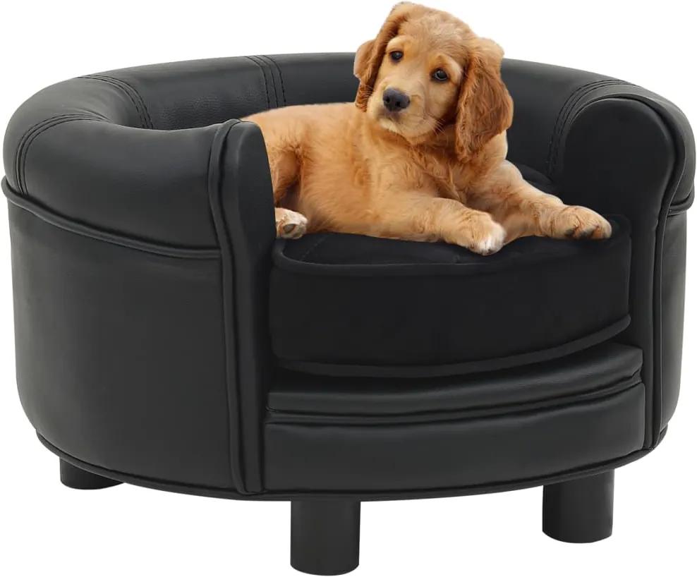 Sofá para cães 48x48x32 cm pelúcia e couro artificial preto